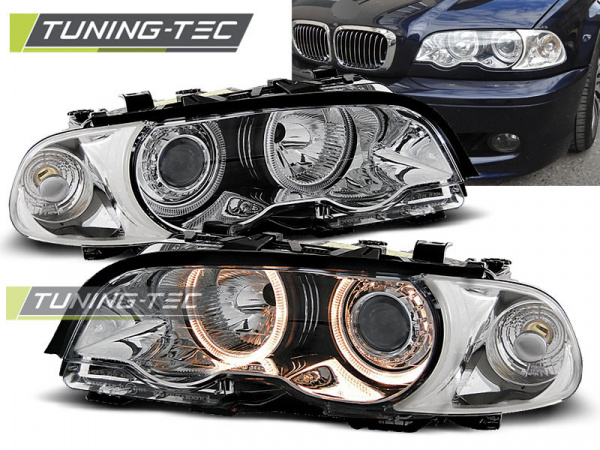 Upgrade Design Angel Eyes Scheinwerfer für BMW 3er E46 Lim./Touring/Coupe/Cabrio 99-01 Chrom